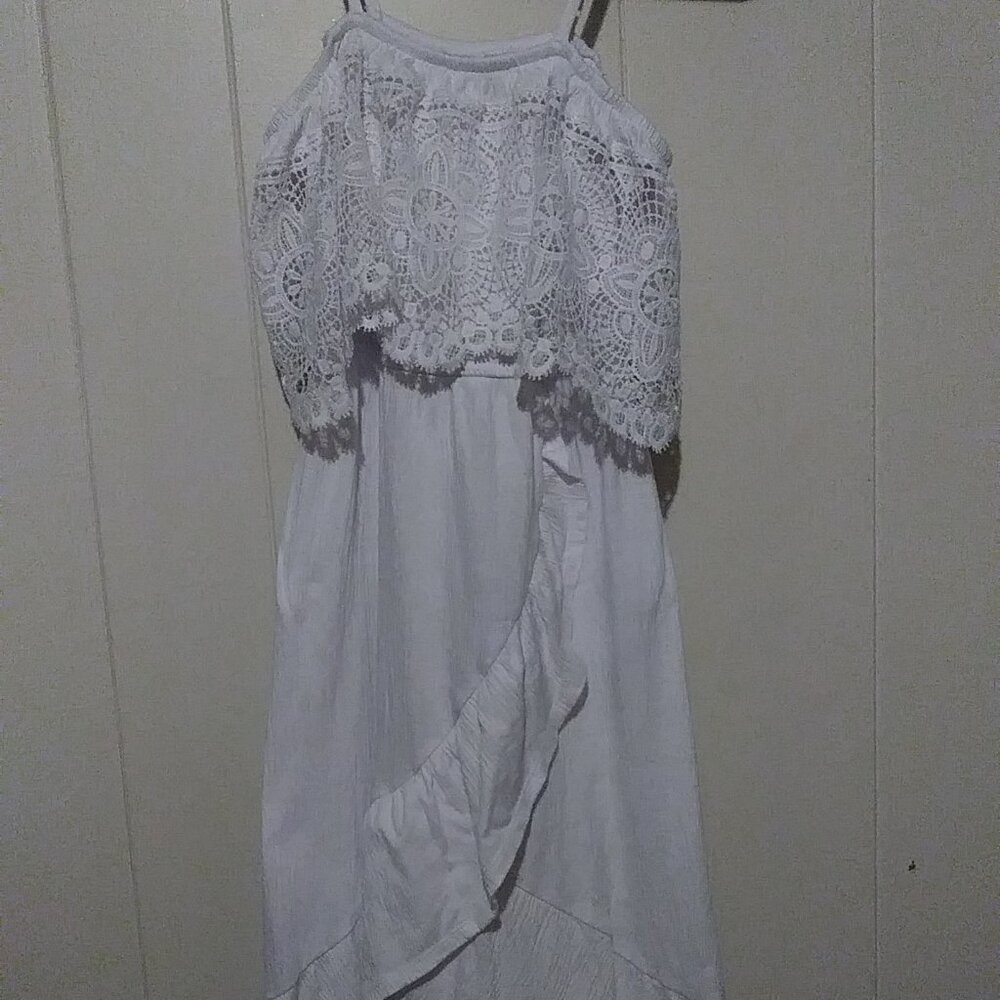 Long white lace top dress.